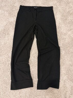 Motel Rocks Black Pinstripe Wide-Leg Pants
